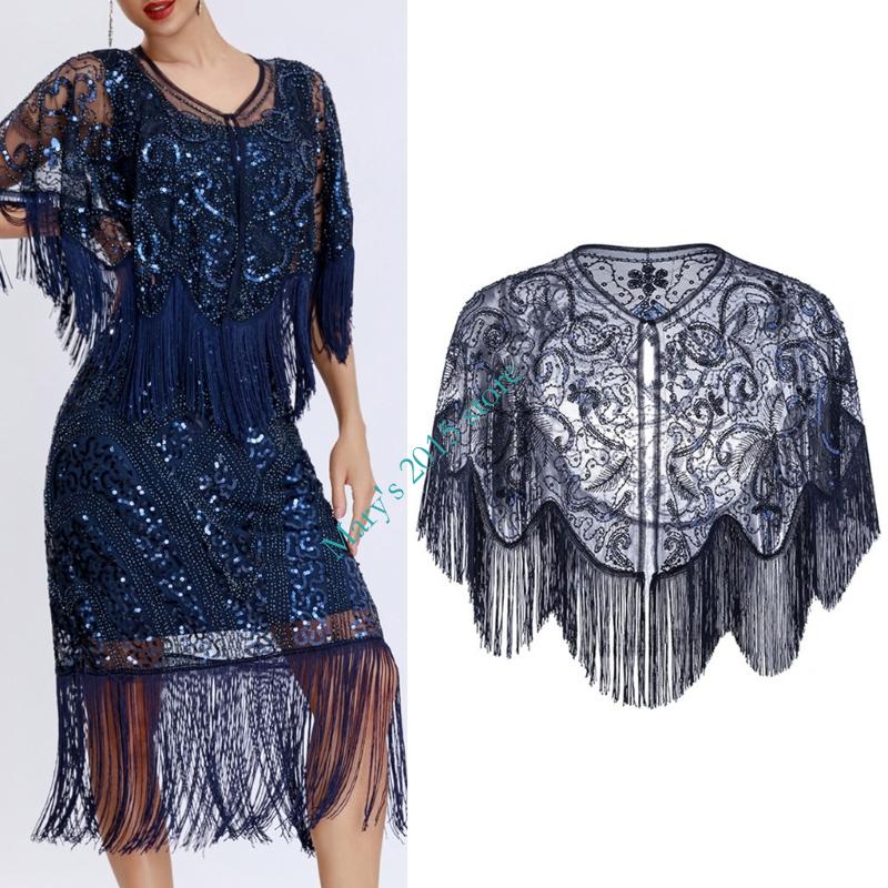 Women'S Formal Wear In The 1920S - Women Stylish Fringe Sequined Scarf Shawl