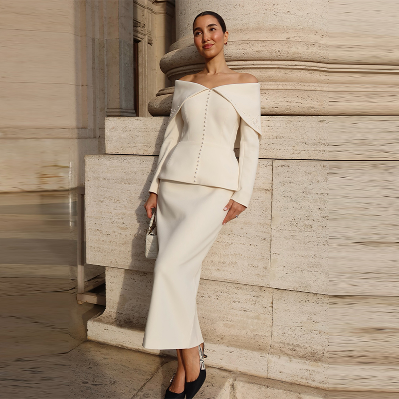 Woman Formal Wear - Elegant French White Peplum Two Piece