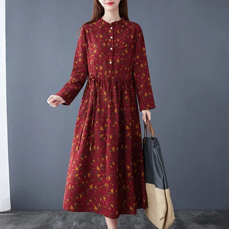 Elderly Women Formal Wear - Cotton and linen Dress Women Spring