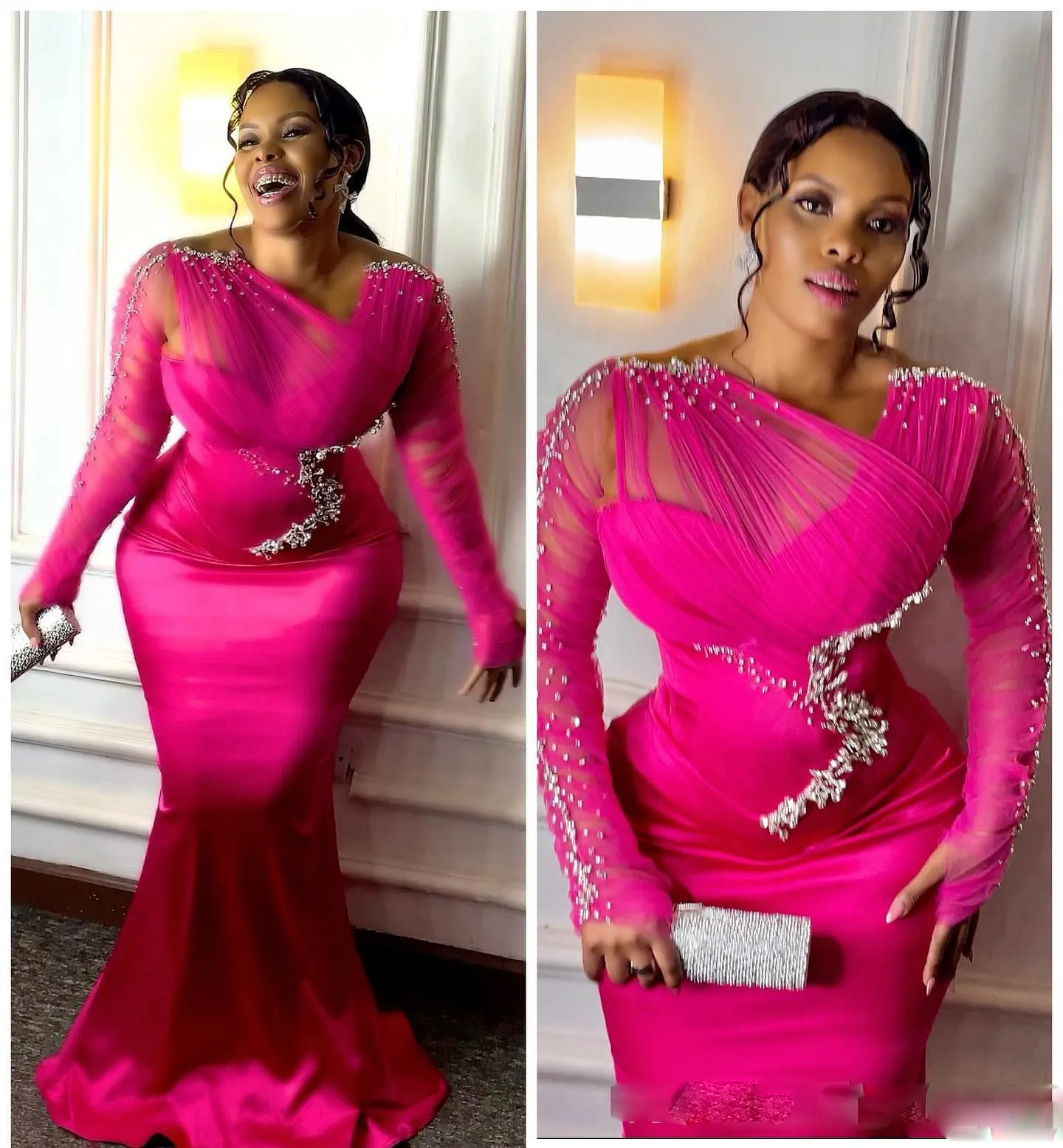 Women Formal Wear For Plus Size - Hot Pink Mermaid Prom Party Dresses
