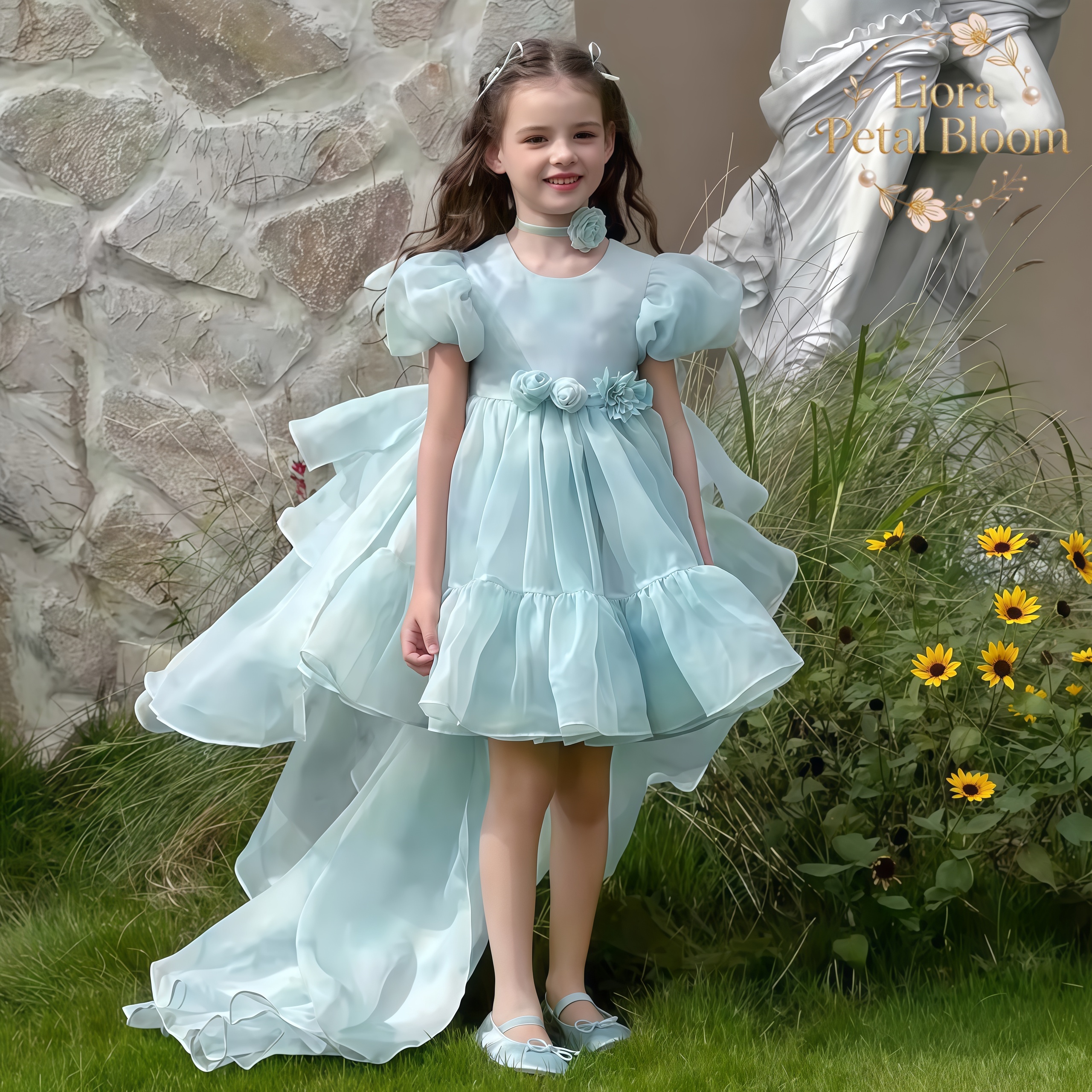 Woman Formal Wear - Blue Tulle Gown Girls' Bow Party