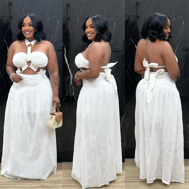 Sexy Halter Backless Maxi Dres - Shift Dress Sleeveless ulasan dan harga