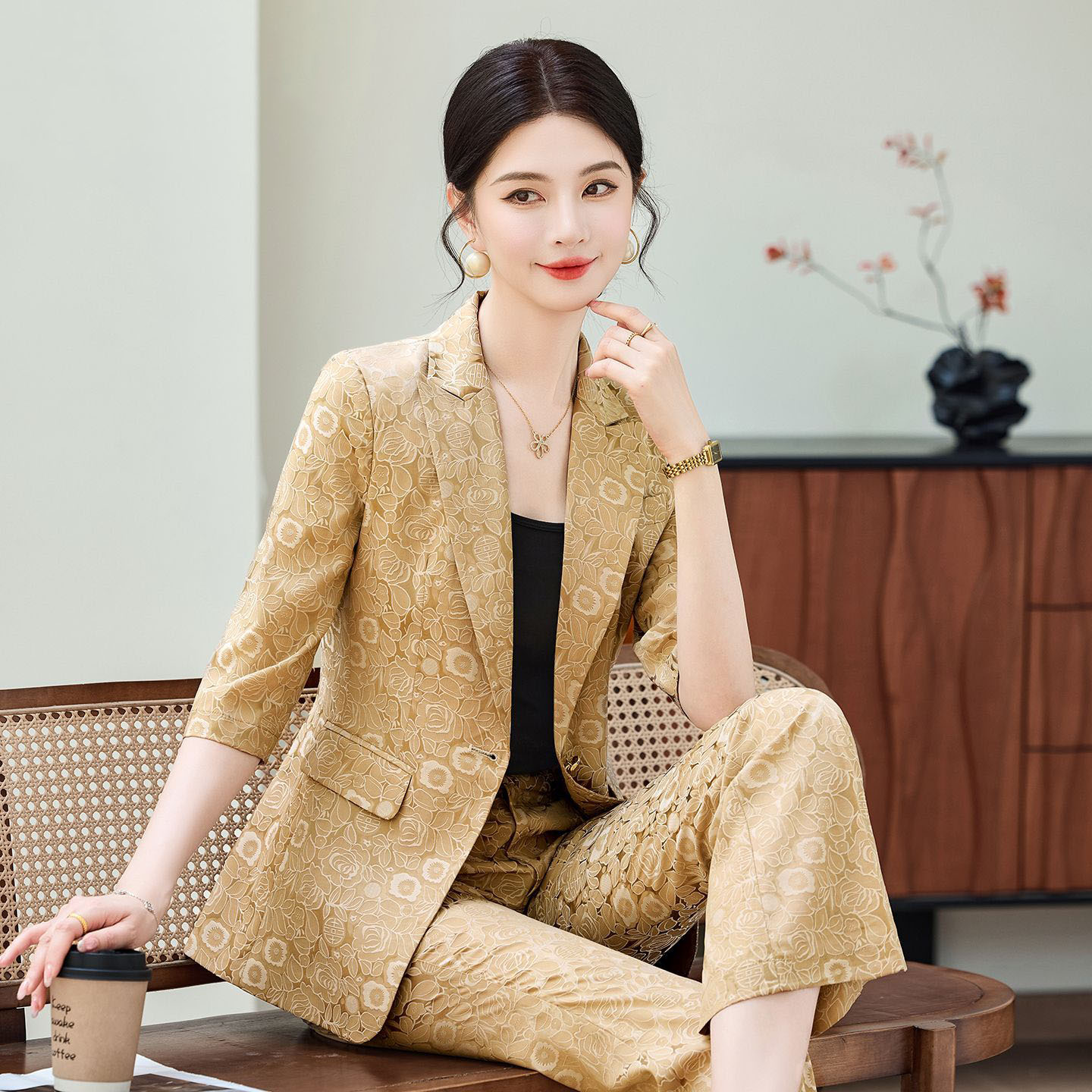Fashion Apricot Half Sleeve Pr - Women Formal Wear Blazers ulasan dan harga