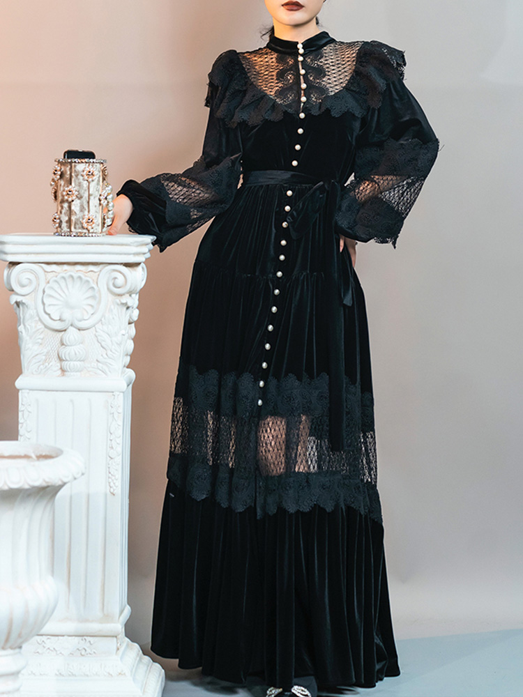 Vintage Women's Velvet lace pa - Elderly Women Formal Wear ulasan dan harga