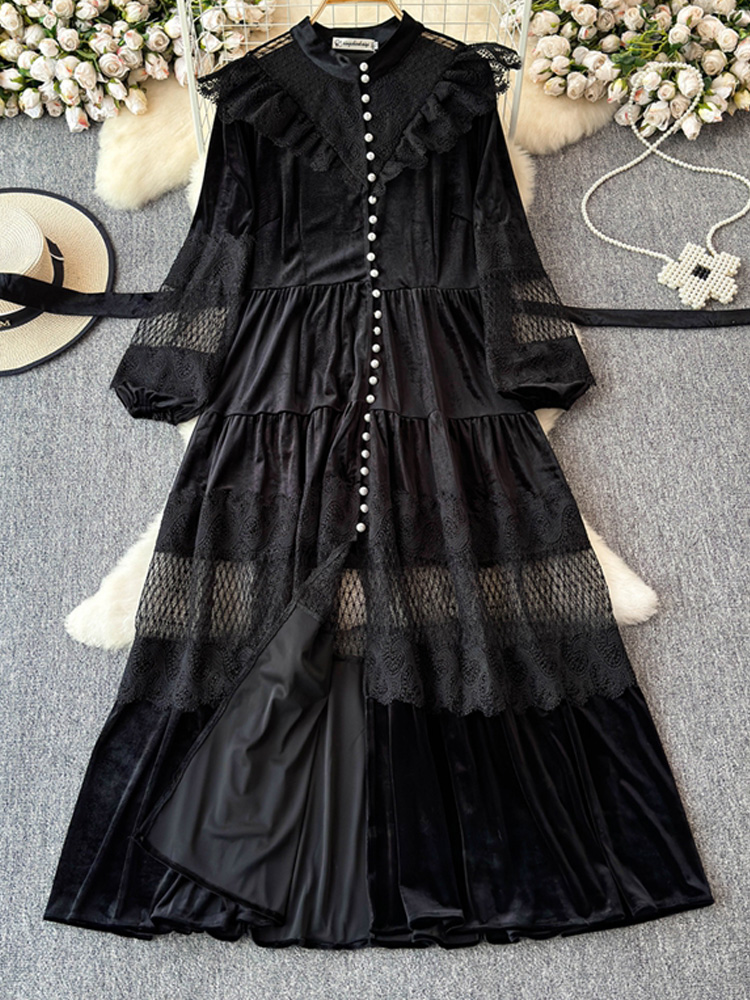 Vintage Women's Velvet lace pa - Elderly Women Formal Wear ulasan dan harga