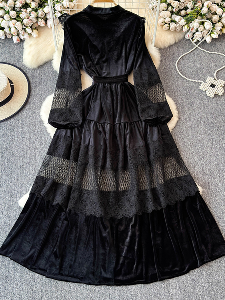 Vintage Women's Velvet lace pa - Elderly Women Formal Wear ulasan dan harga