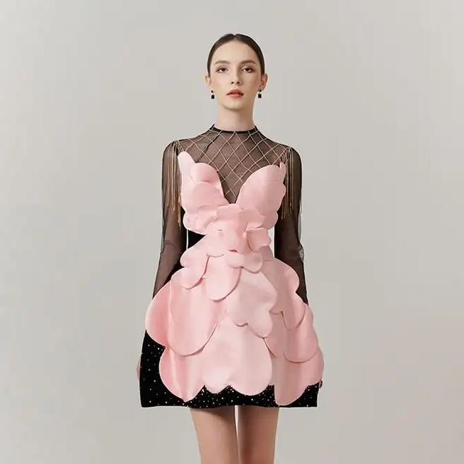 Gothic Black Pink Floral Mini  - Woman Formal Wear ulasan dan harga