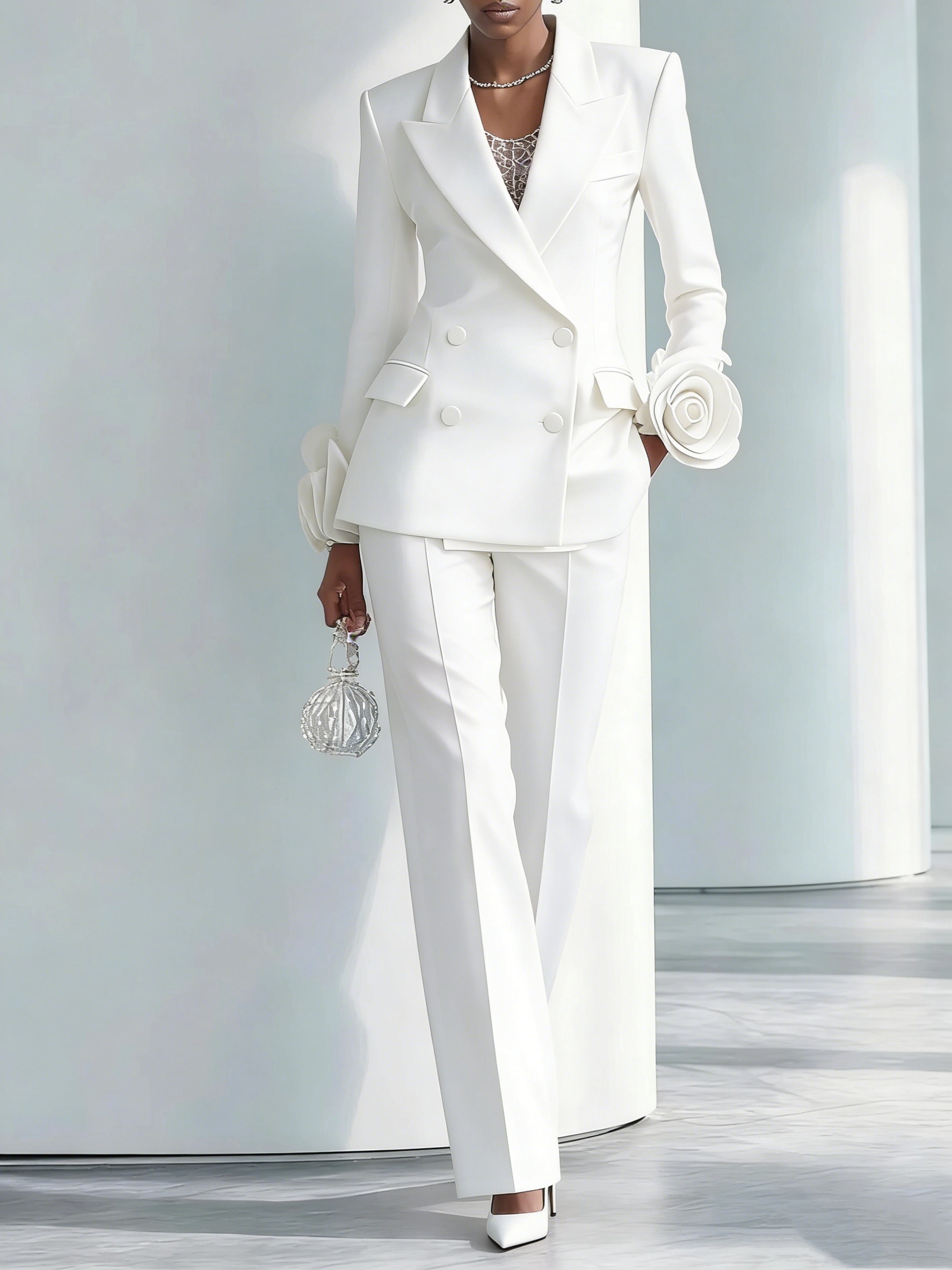 2 Pieces White Flowers Women P - Women Formal Wear For Graduation ulasan dan harga