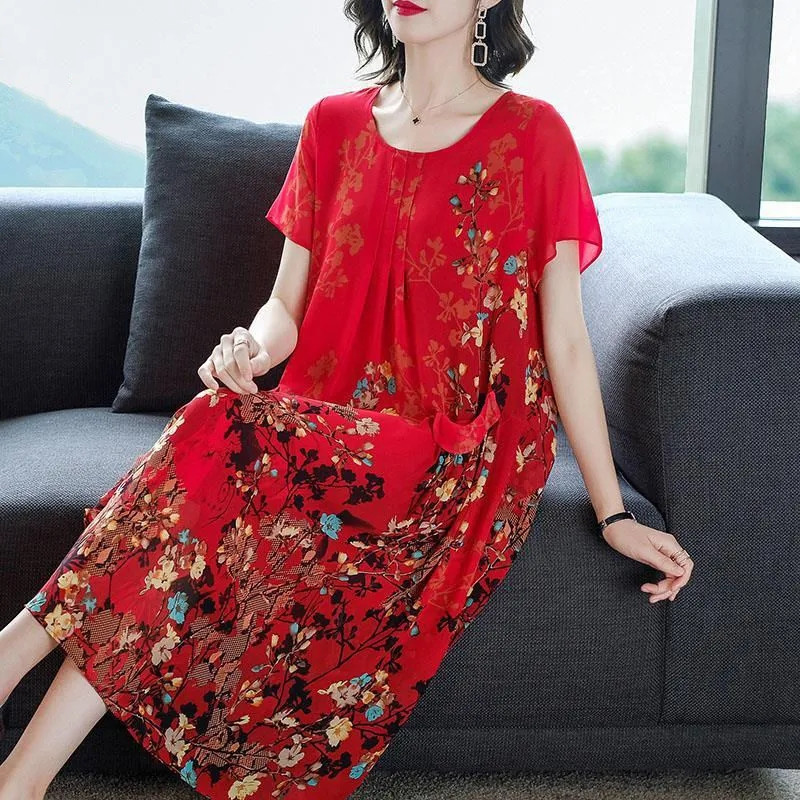 Mother Clothes Summer Chiffon  - Elderly Women Formal Wear ulasan dan harga