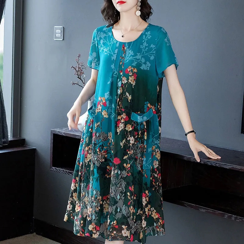 Mother Clothes Summer Chiffon  - Elderly Women Formal Wear ulasan dan harga