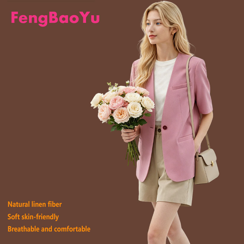 Solid Color 100% Natural Linen - Women Formal Wear Blazers ulasan dan harga