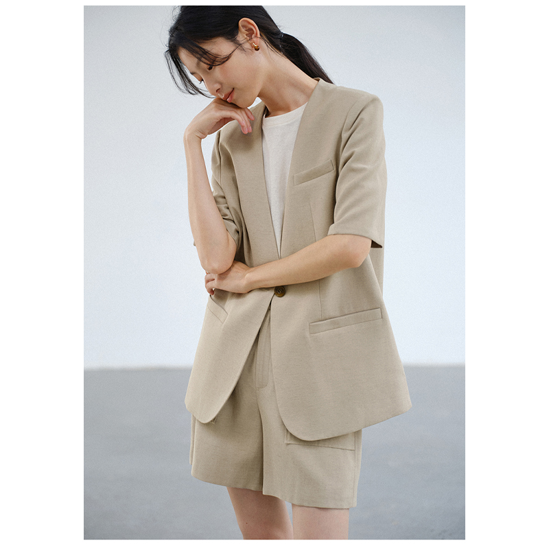 Solid Color 100% Natural Linen - Women Formal Wear Blazers ulasan dan harga