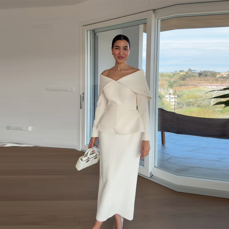 Elegant French White Peplum Tw - Woman Formal Wear ulasan dan harga