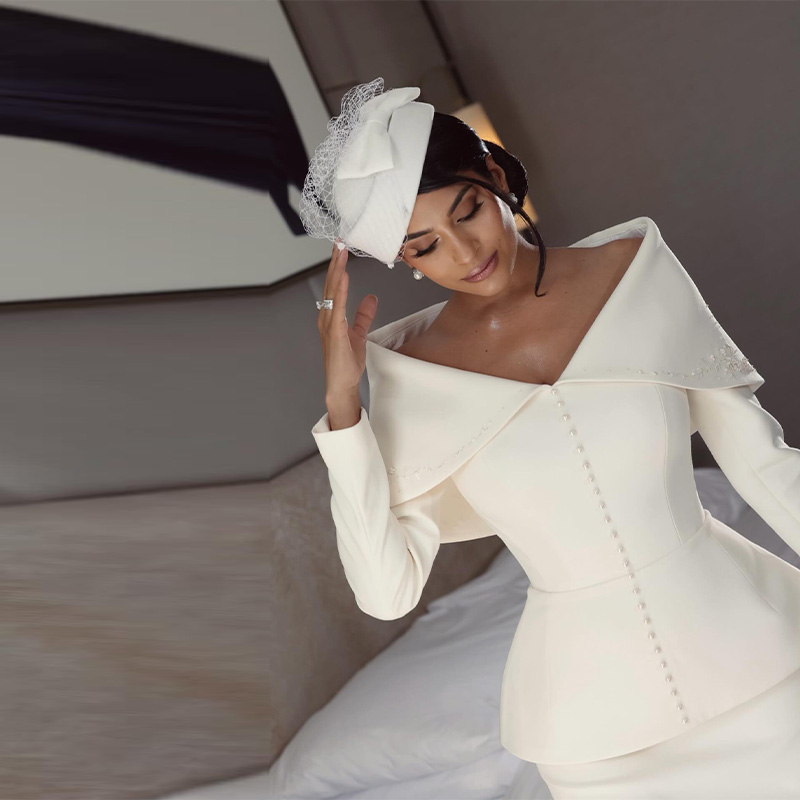 Elegant French White Peplum Tw - Woman Formal Wear ulasan dan harga