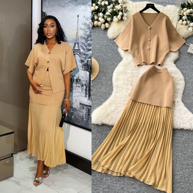 Knit Two Piece Women Top Dress - Shift Dress Sleeveless ulasan dan harga