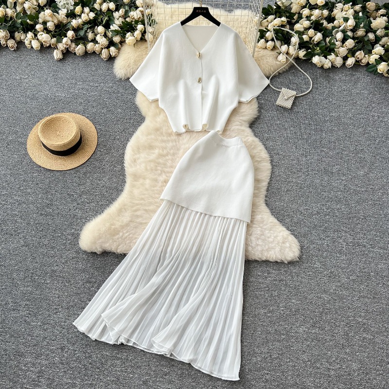 Knit Two Piece Women Top Dress - Shift Dress Sleeveless ulasan dan harga