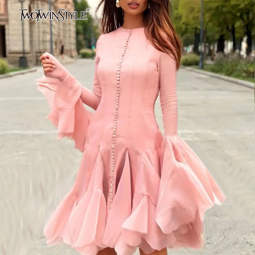 TWOTWINSTYLE Pink Patchwork Ru - Formal Dress Female ulasan dan harga