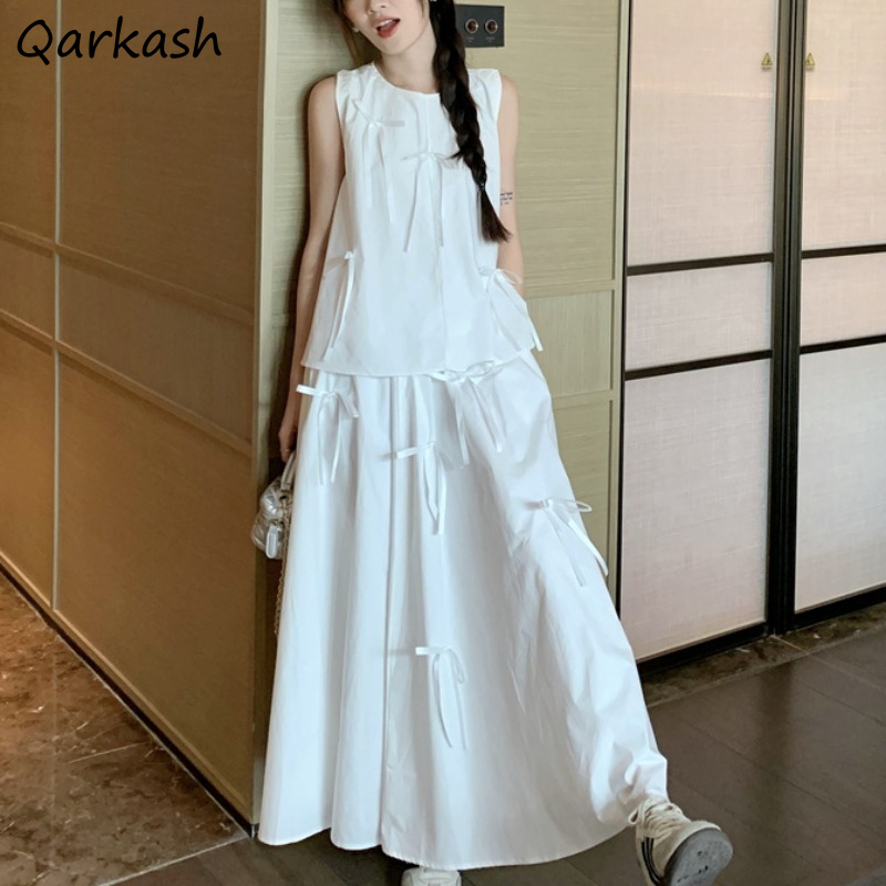 White Dress Sets for Women Bow - Shift Dress Sleeveless ulasan dan harga