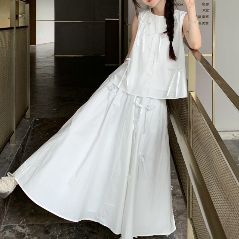 White Dress Sets for Women Bow - Shift Dress Sleeveless ulasan dan harga